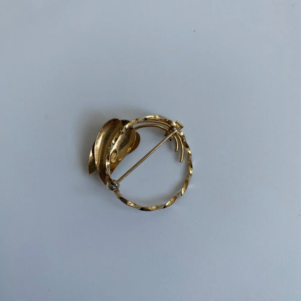Estate Vintage GOLD FILLED Signed CR CO Charles Reis 12K GF Brooch‎ Wreath Leaf